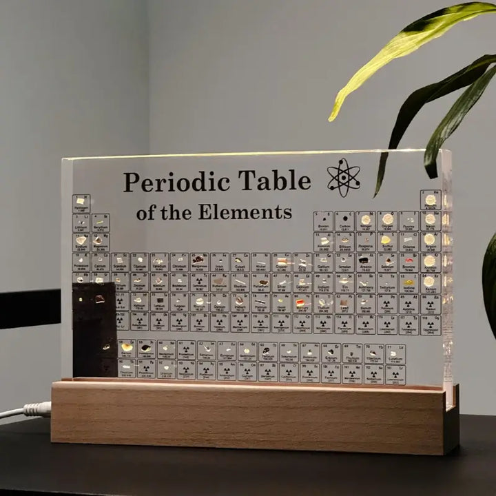 Periodic Table Display with Real Element Samples - Illuminated Acrylic Display Block