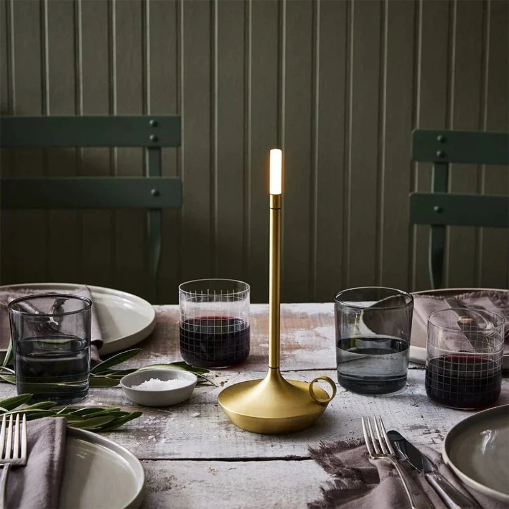 Portable Table Lamp - Candlestick Base with Tube Shade