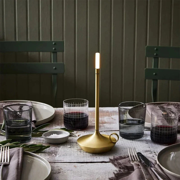 Portable Table Lamp - Candlestick Base with Tube Shade