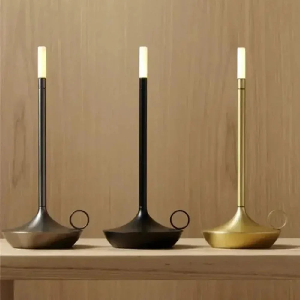 Portable Table Lamp - Candlestick Base with Tube Shade