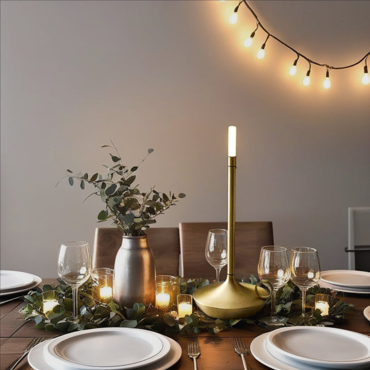 Portable Table Lamp - Candlestick Base with Tube Shade