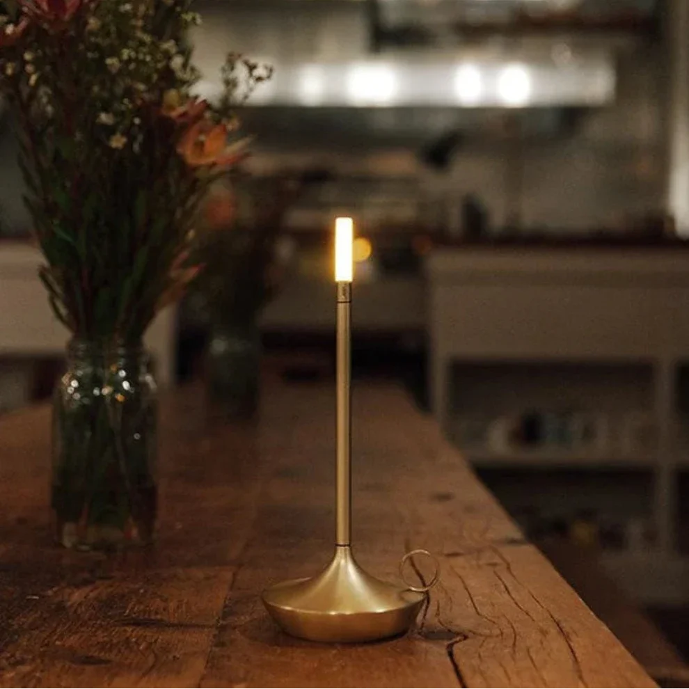 Portable Table Lamp - Candlestick Base with Tube Shade