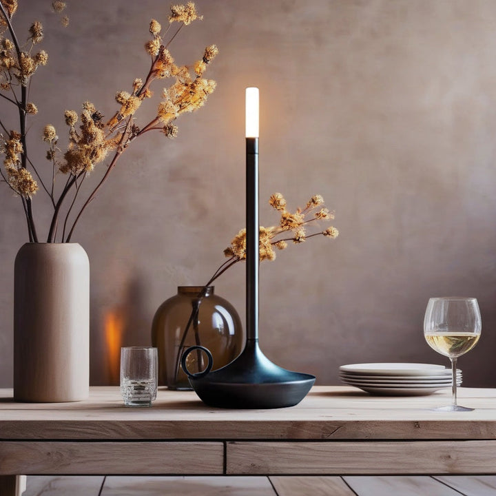 Portable Table Lamp - Candlestick Base with Tube Shade