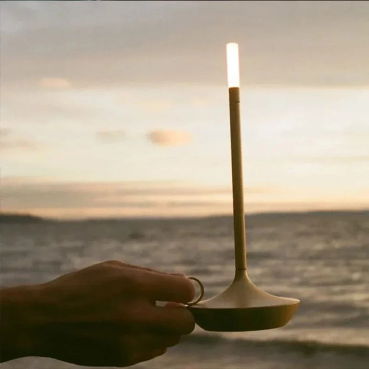 Portable Table Lamp - Candlestick Base with Tube Shade