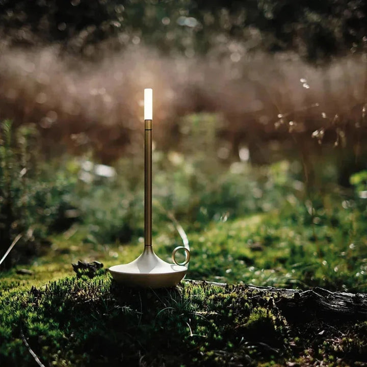 Portable Table Lamp - Candlestick Base with Tube Shade
