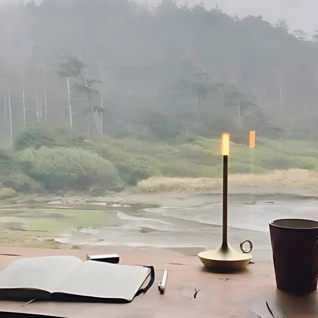 Portable Table Lamp - Candlestick Base with Tube Shade