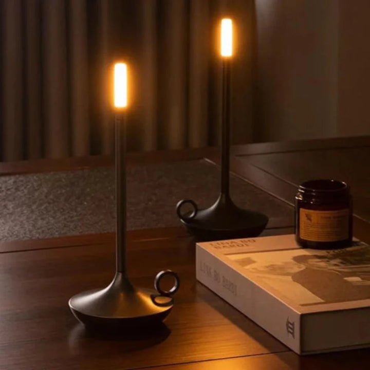 Portable Table Lamp - Candlestick Base with Tube Shade