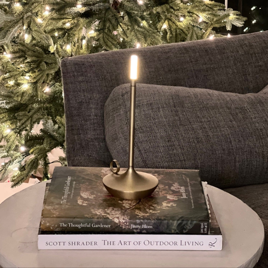 Portable Table Lamp - Candlestick Base with Tube Shade