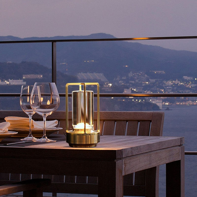Portable Table Lamp - Cylindrical Shade with Frame Base