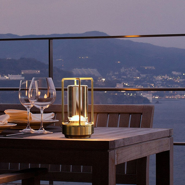 Portable Table Lamp - Cylindrical Shade with Frame Base