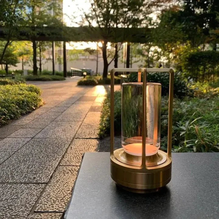 Portable Table Lamp - Cylindrical Shade with Frame Base