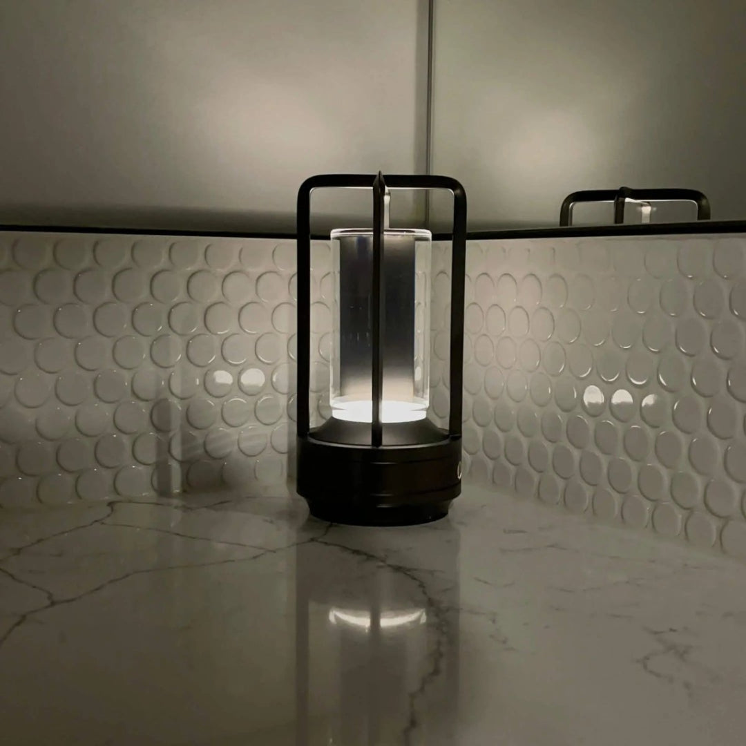 Portable Table Lamp - Cylindrical Shade with Frame Base