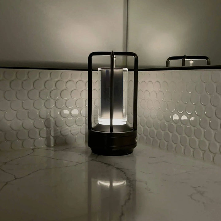 Portable Table Lamp - Cylindrical Shade with Frame Base