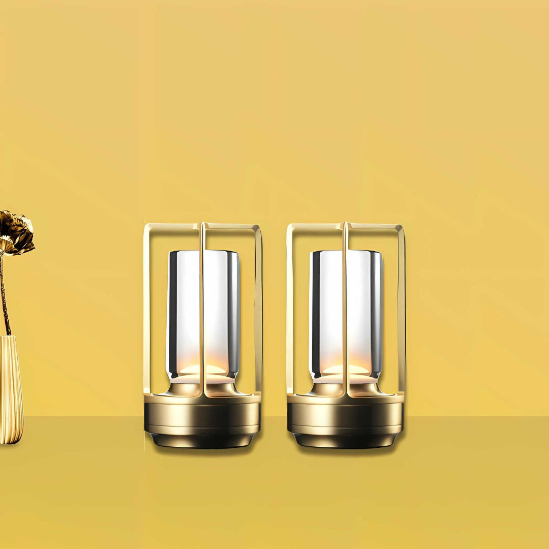 Portable Table Lamp - Cylindrical Shade with Frame Base