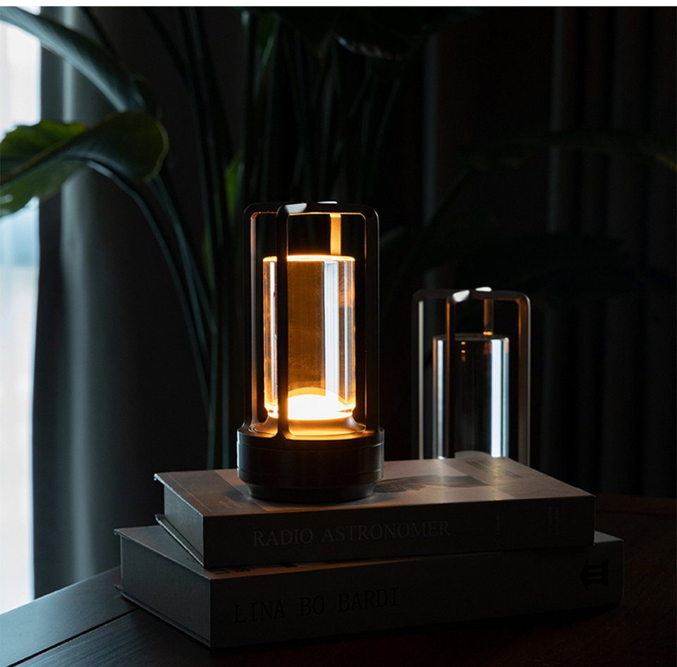 Portable Table Lamp - Cylindrical Shade with Frame Base