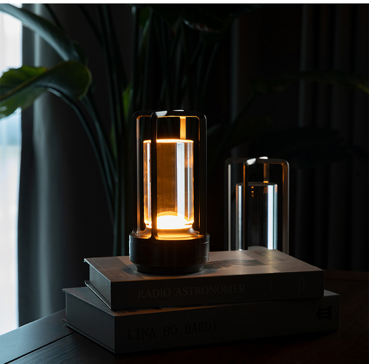Portable Table Lamp - Cylindrical Shade with Frame Base