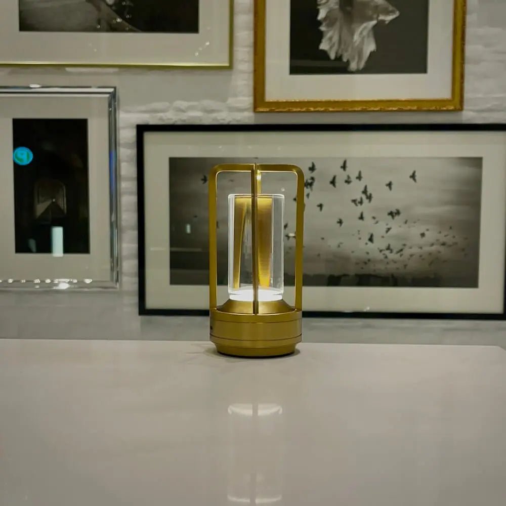 Portable Table Lamp - Cylindrical Shade with Frame Base