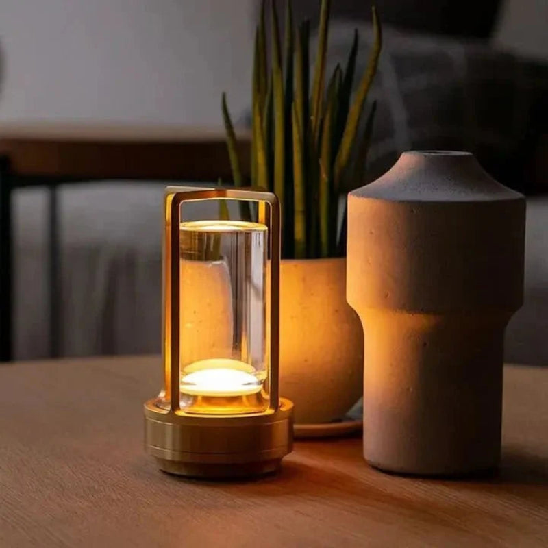 Portable Table Lamp - Cylindrical Shade with Frame Base
