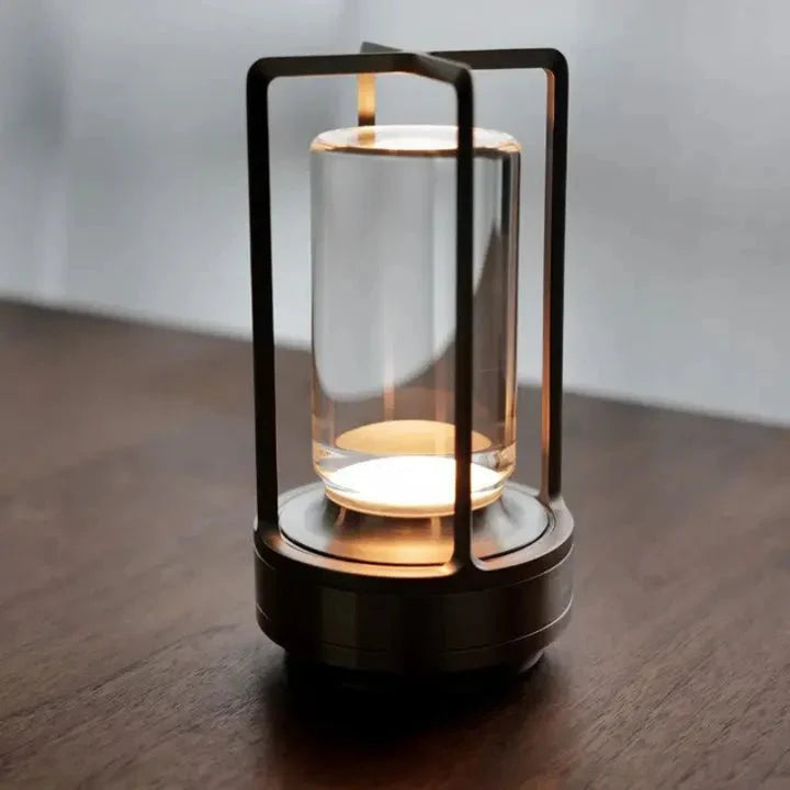 Portable Table Lamp - Cylindrical Shade with Frame Base