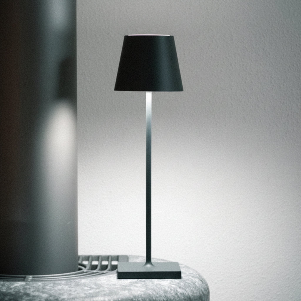 Portable Table Lamp - Tapered Shade with Slim Stem