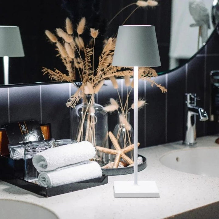 Portable Table Lamp - Tapered Shade with Slim Stem