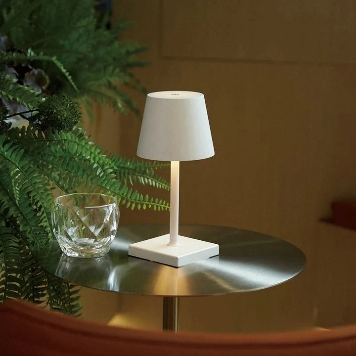 Portable Table Lamp - Tapered Shade with Slim Stem and Square Base