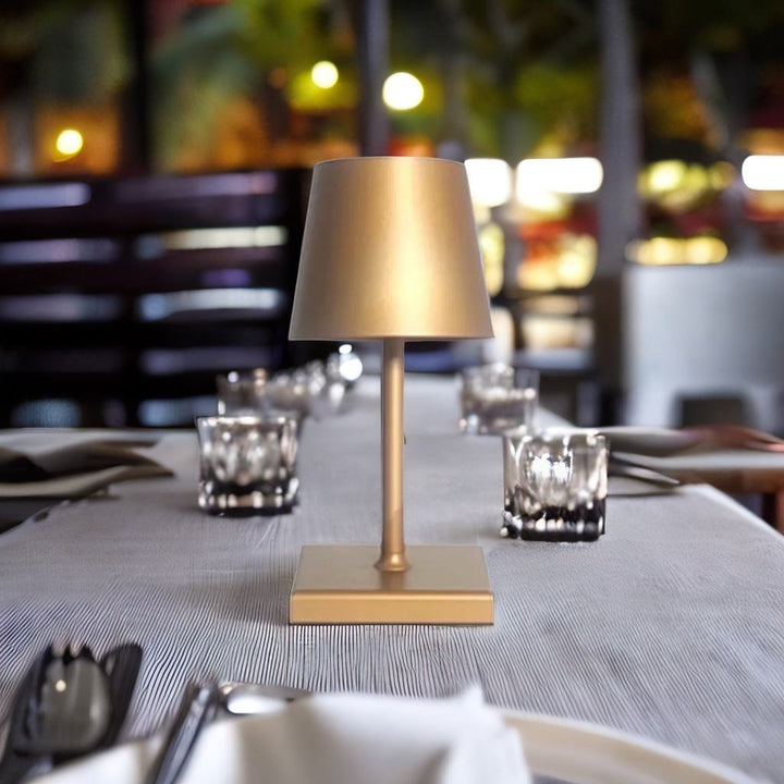 Portable Table Lamp - Tapered Shade with Slim Stem and Square Base