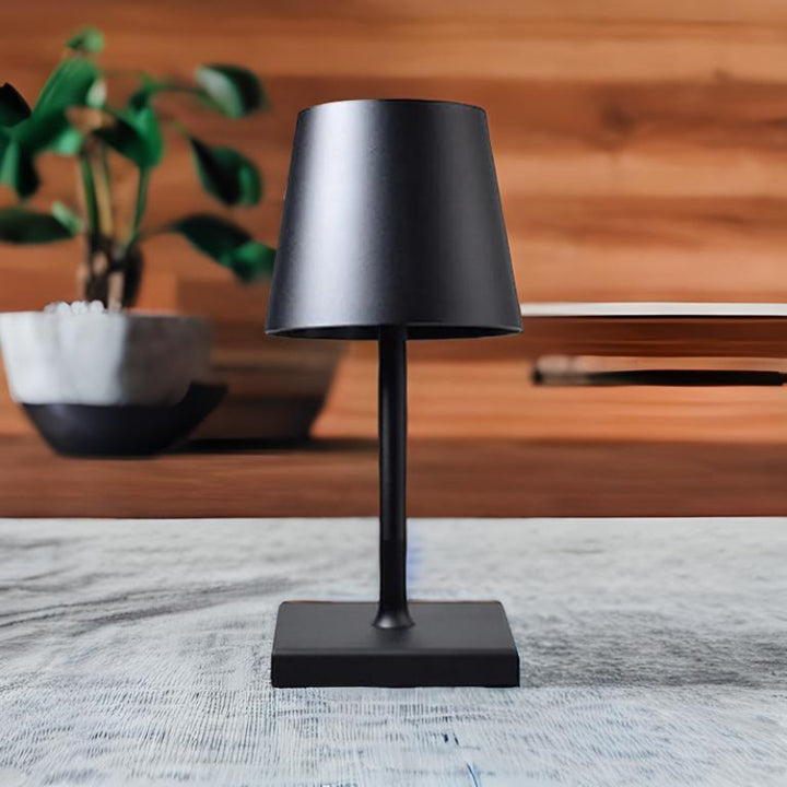 Portable Table Lamp - Tapered Shade with Slim Stem and Square Base