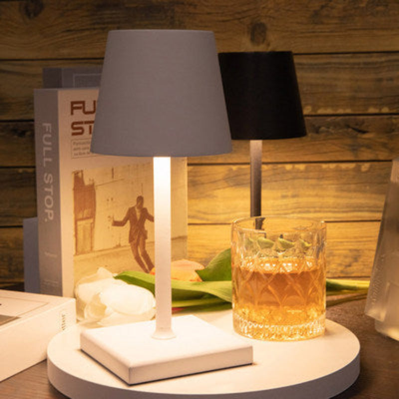 Portable Table Lamp - Tapered Shade with Slim Stem and Square Base