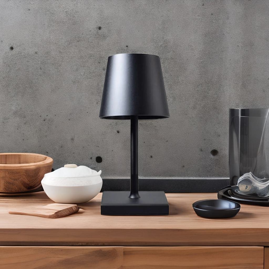 Portable Table Lamp - Tapered Shade with Slim Stem and Square Base
