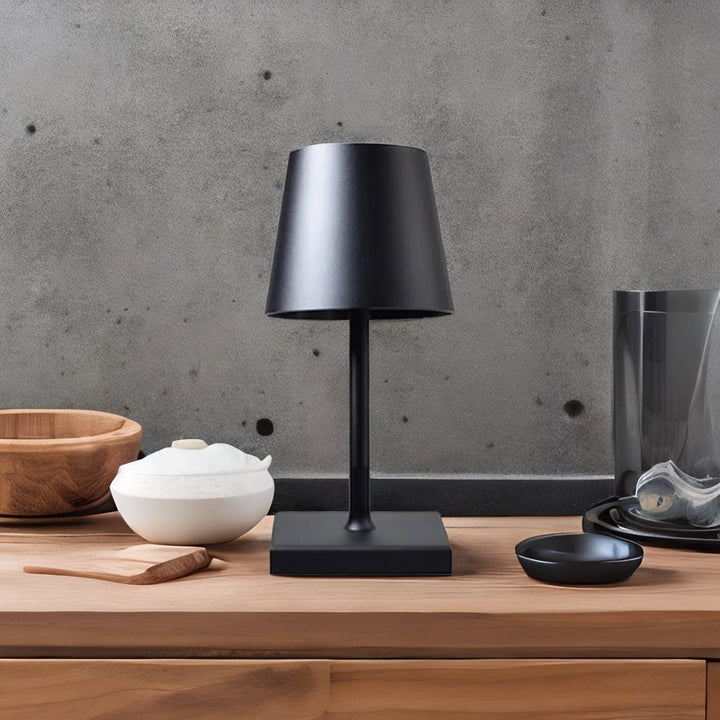 Portable Table Lamp - Tapered Shade with Slim Stem and Square Base