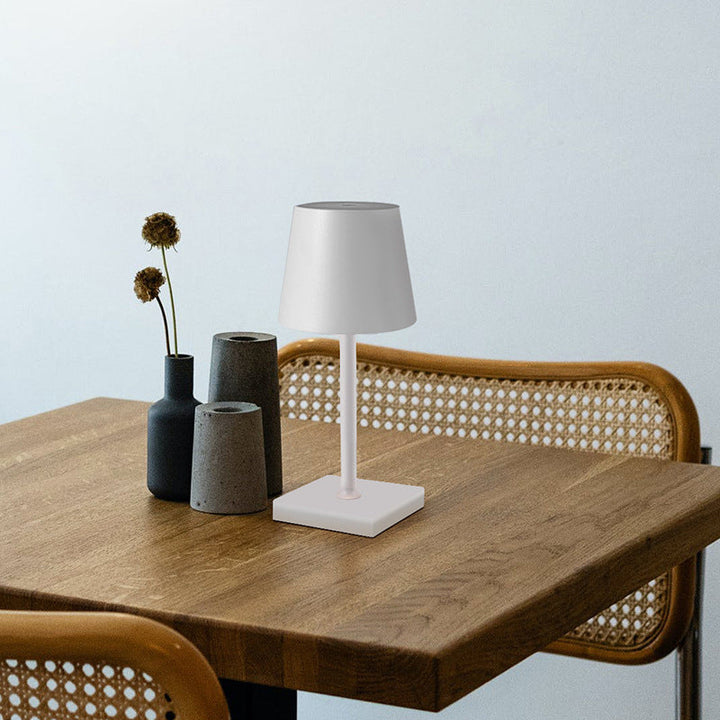 Portable Table Lamp - Tapered Shade with Slim Stem and Square Base