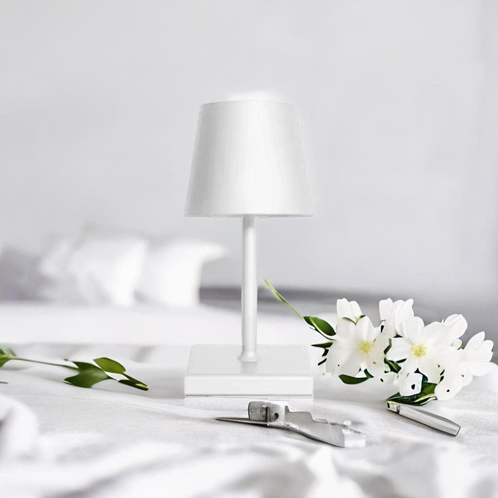 Portable Table Lamp - Tapered Shade with Slim Stem and Square Base