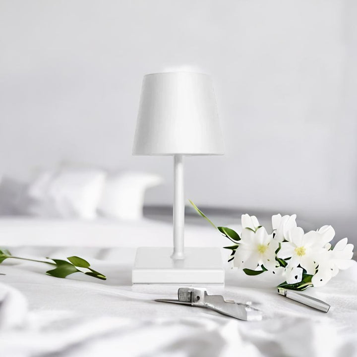 Portable Table Lamp - Tapered Shade with Slim Stem and Square Base