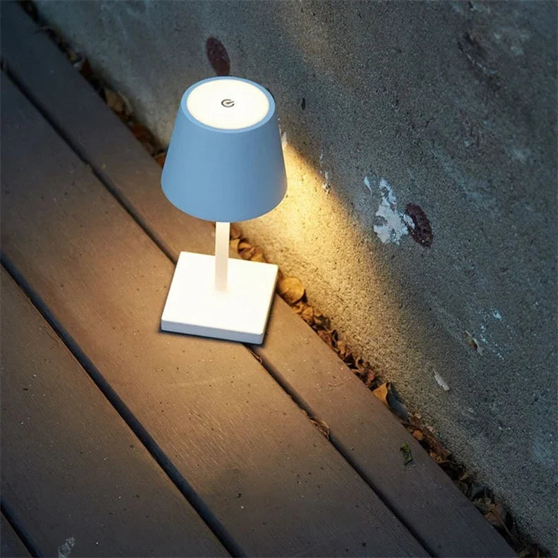 Portable Table Lamp - Tapered Shade with Slim Stem and Square Base
