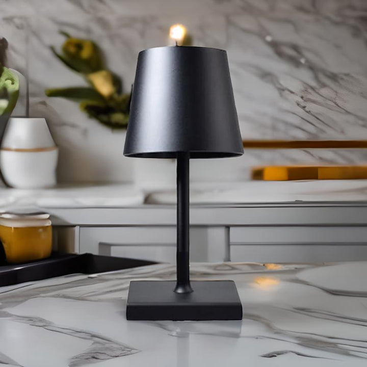 Portable Table Lamp - Tapered Shade with Slim Stem and Square Base