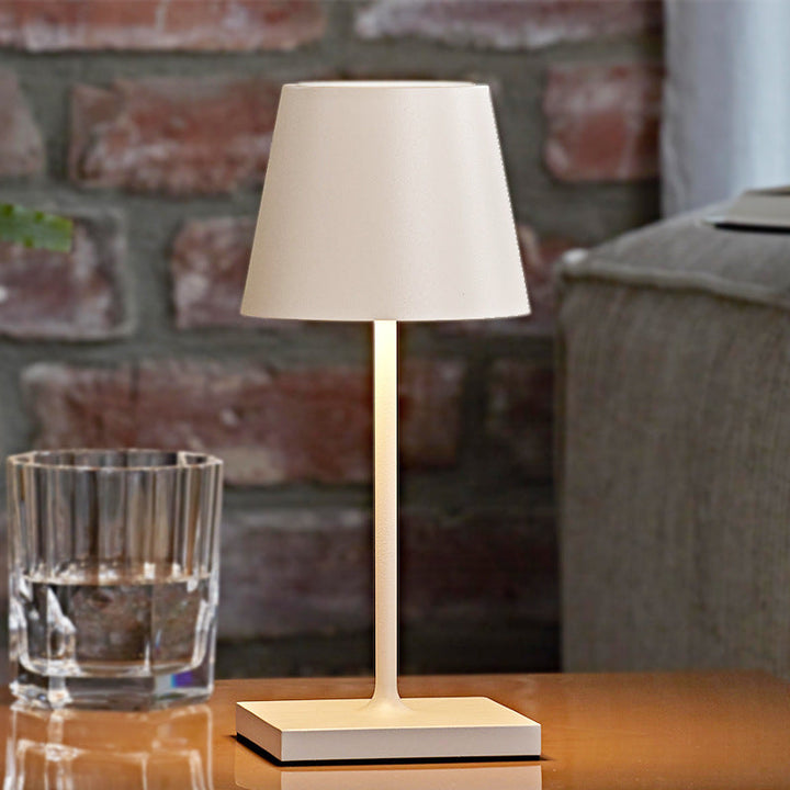 Portable Table Lamp - Tapered Shade with Slim Stem and Square Base