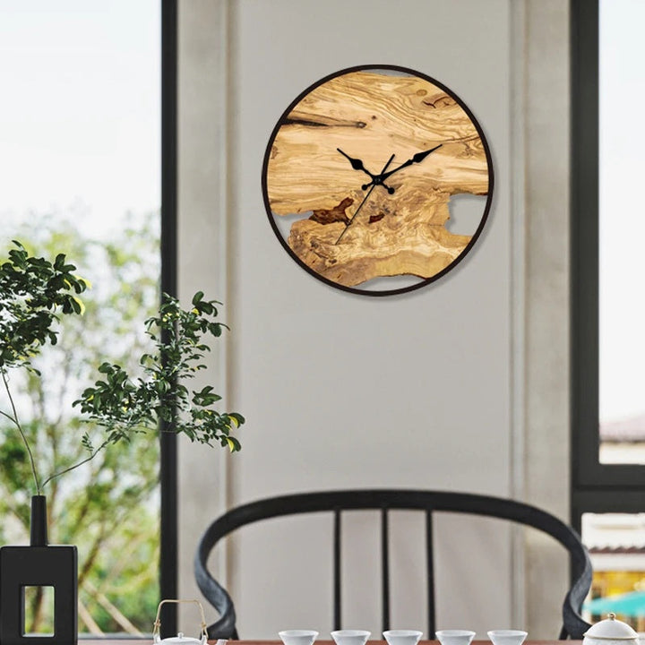 Round Wall Clock - Live Edge Wood and Metal Frame