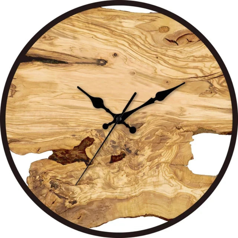 Round Wall Clock - Live Edge Wood and Metal Frame