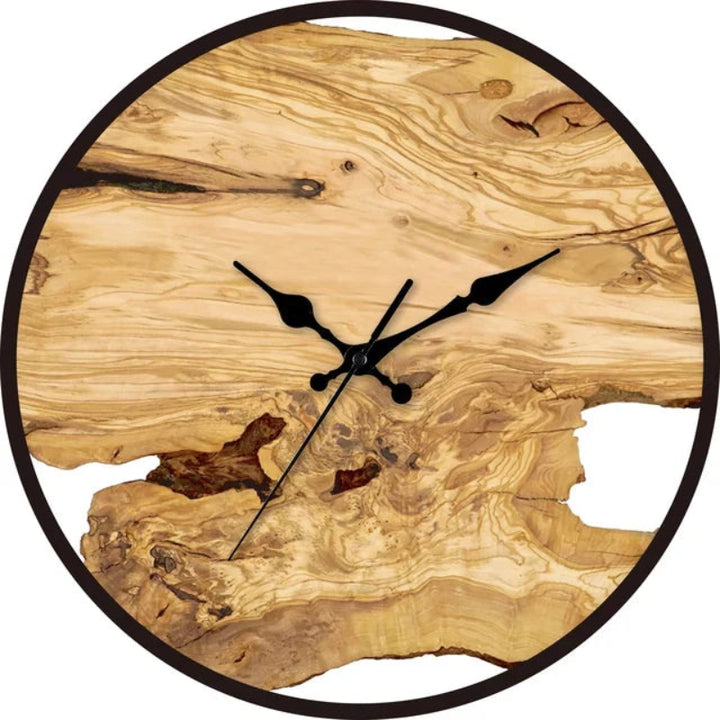 Round Wall Clock - Live Edge Wood and Metal Frame