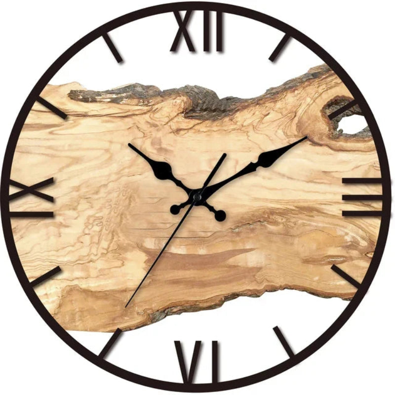 Round Wall Clock - Live Edge Wood and Metal Frame