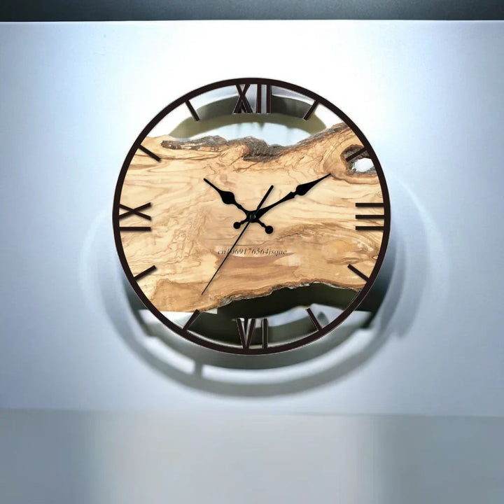 Round Wall Clock - Live Edge Wood and Metal Frame