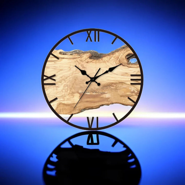 Round Wall Clock - Live Edge Wood and Metal Frame