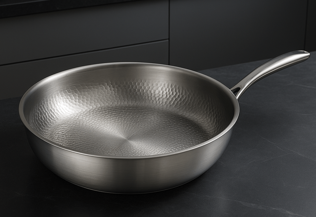 Stainless Steel Frying Pan Hammered Interior Deep Skillet