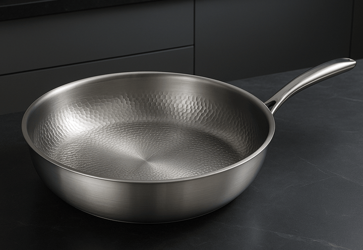 Stainless Steel Frying Pan Hammered Interior Deep Skillet