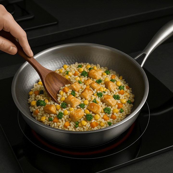 Stainless Steel Frying Pan Hammered Interior Deep Skillet