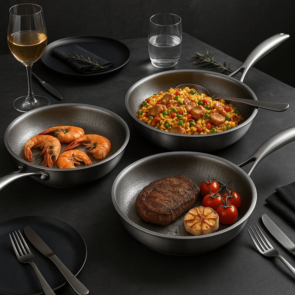 Stainless Steel Frying Pan Hammered Interior Deep Skillet
