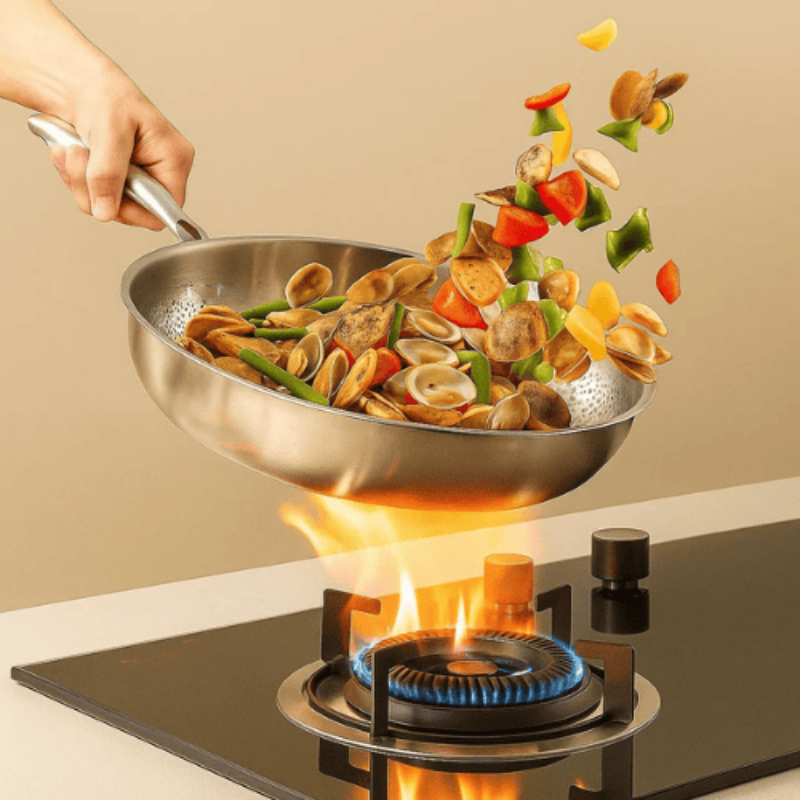 Stainless Steel Frying Pan Hammered Interior Deep Skillet