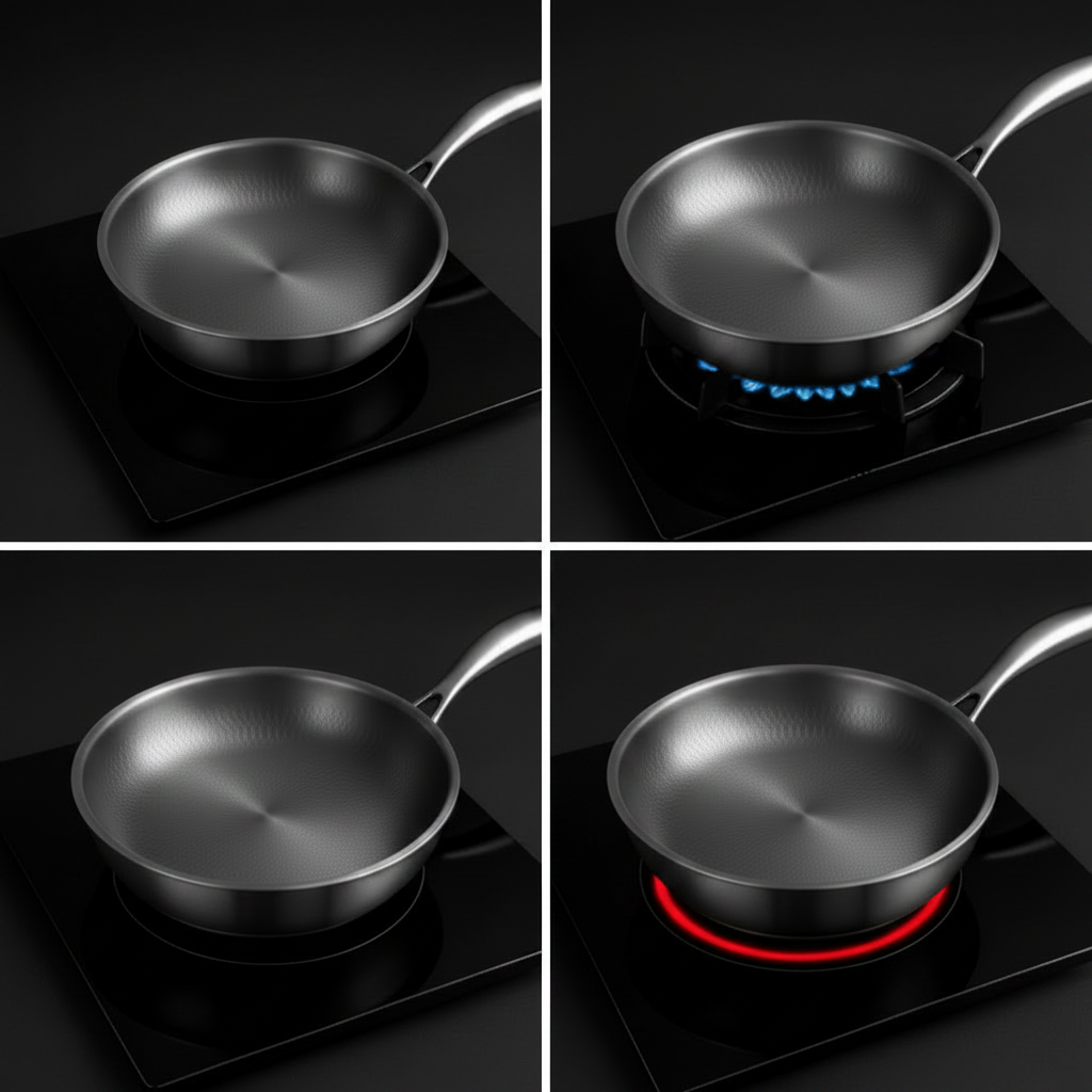 Stainless Steel Frying Pan Hammered Interior Deep Skillet