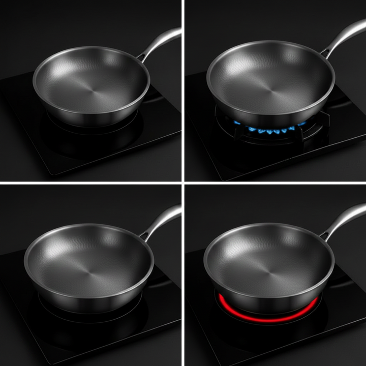 Stainless Steel Frying Pan Hammered Interior Deep Skillet